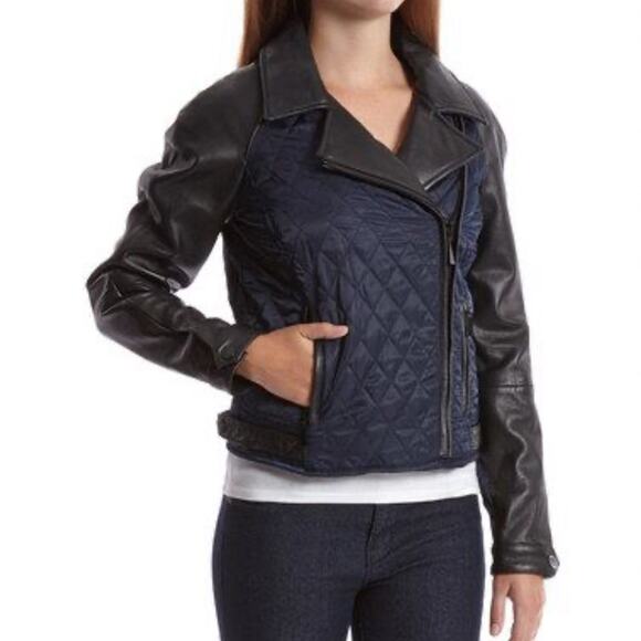 Vince Camuto Jackets & Blazers - Vince Camuto Dark Navy Black Quilted Genuine Leather Jacket Size Large